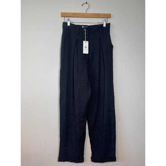 Just Bee Queen Kai Pleated Ankle Straight Pants Women's Black Size: Small NWT - Picture 2 of 10
